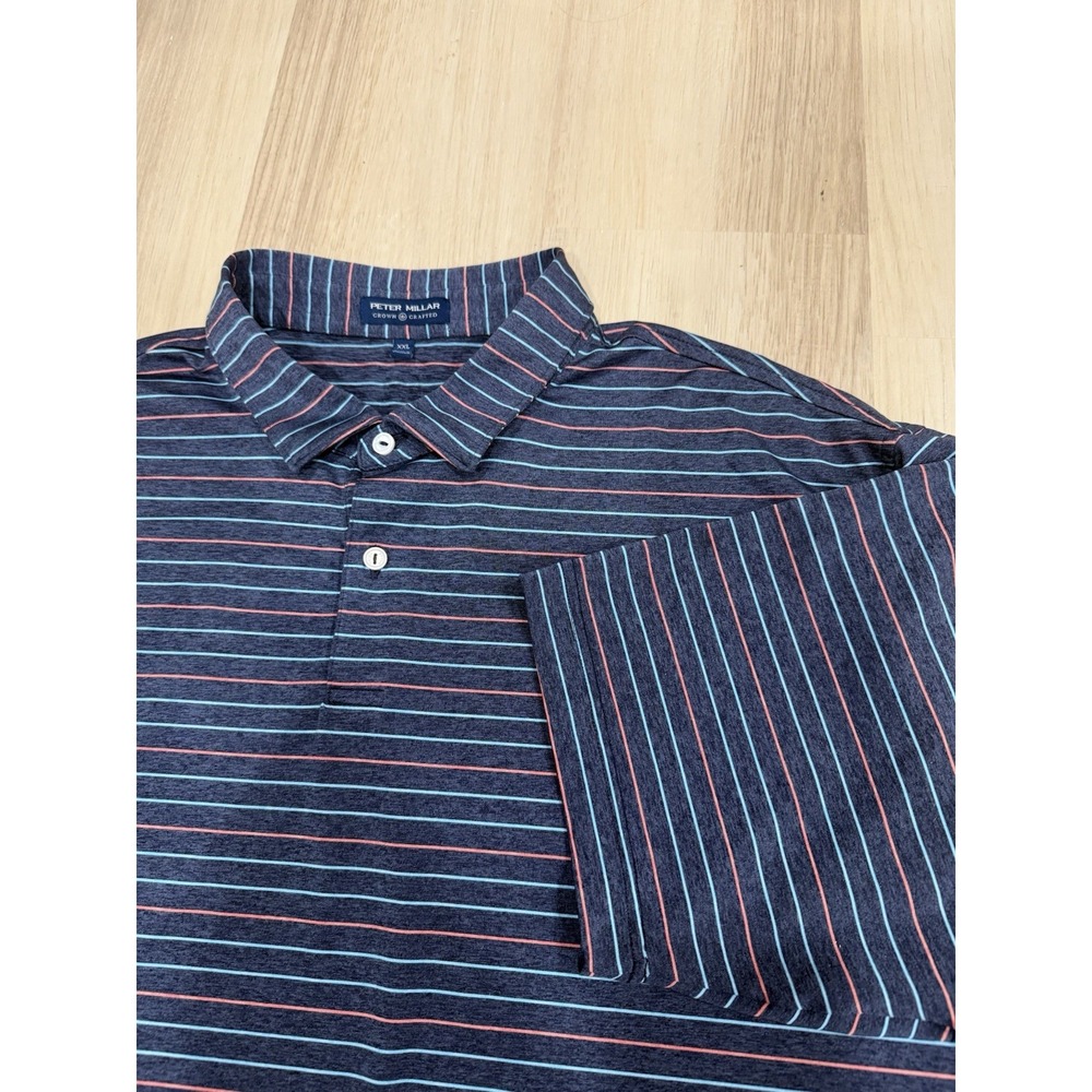 Peter Millar Crown Crafted Polo Golf Men's Size XXL Performance Red/Blue Striped